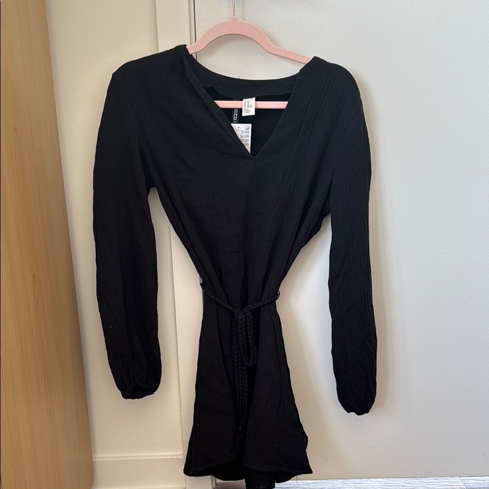 H&M Black V-Neck Bishop Sleeve Wrap Dress